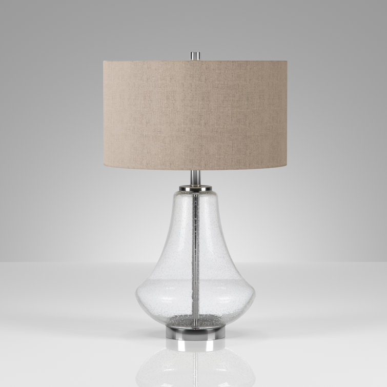 Lagos Brushed Metal 23" Seeded Glass Table Lamp with Linen Shade