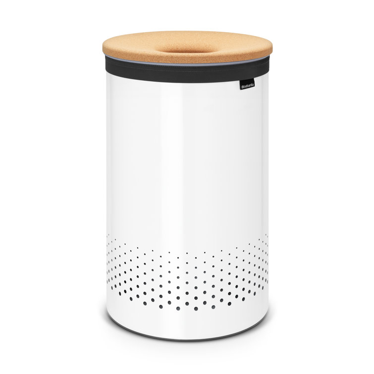 Large White Steel Laundry Hamper with Cork Lid
