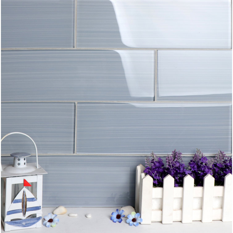 Soft Gray 4" x 12" Hand Painted Glass Subway Tile