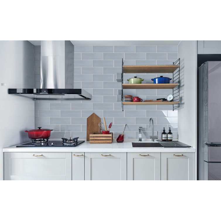 Soft Gray 4" x 12" Hand Painted Glass Subway Tile