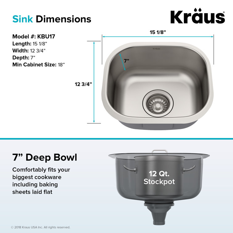 Kraus 15-inch Satin Stainless Steel Undermount Single Bowl Sink