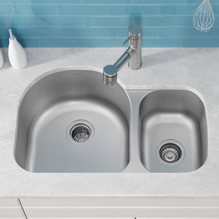 Premier 30-inch Satin Stainless Steel Undermount Double Bowl Kitchen Sink