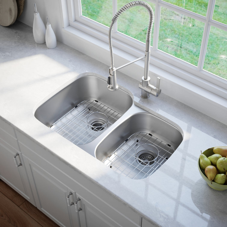 Premier 32-inch Satin Stainless Steel Double Bowl Undermount Sink