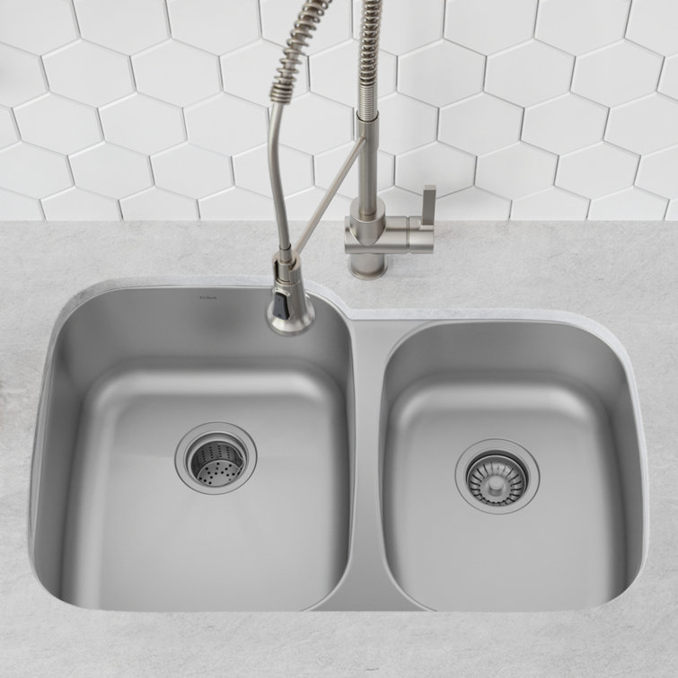 Premier 32-inch Satin Stainless Steel Double Bowl Undermount Sink