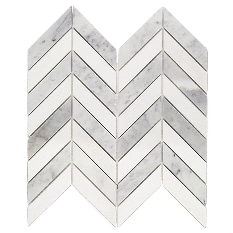 Calacatta and Thassos Marble Chevron Mosaic Tile