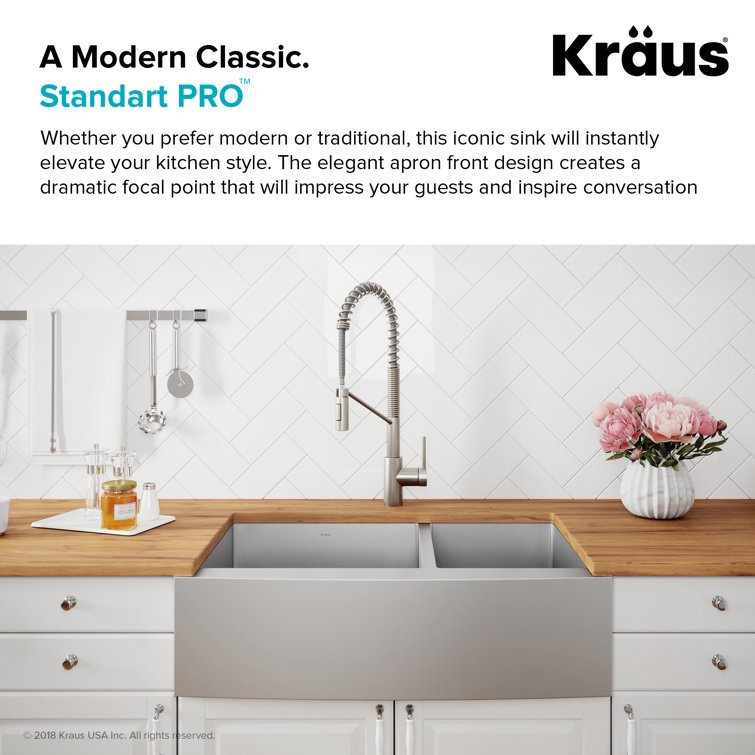 36-Inch Satin Stainless Steel Double Bowl Farmhouse Kitchen Sink