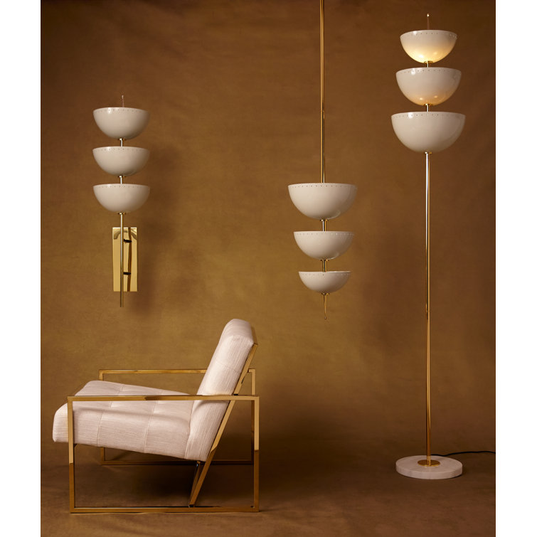 Ivory and Gold Brass 3-Light Wall Sconce