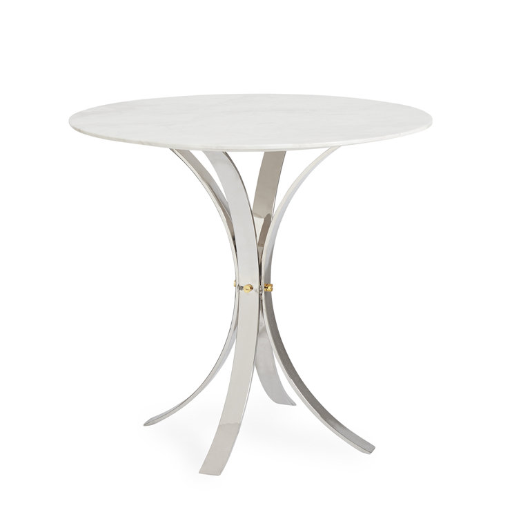 Electrum 32" White Marble Top Cafe Dining Table with Polished Nickel Legs