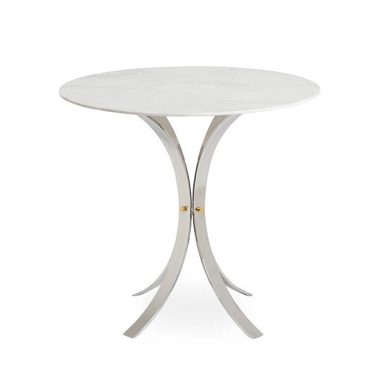 Electrum 32" White Marble Top Cafe Dining Table with Polished Nickel Legs
