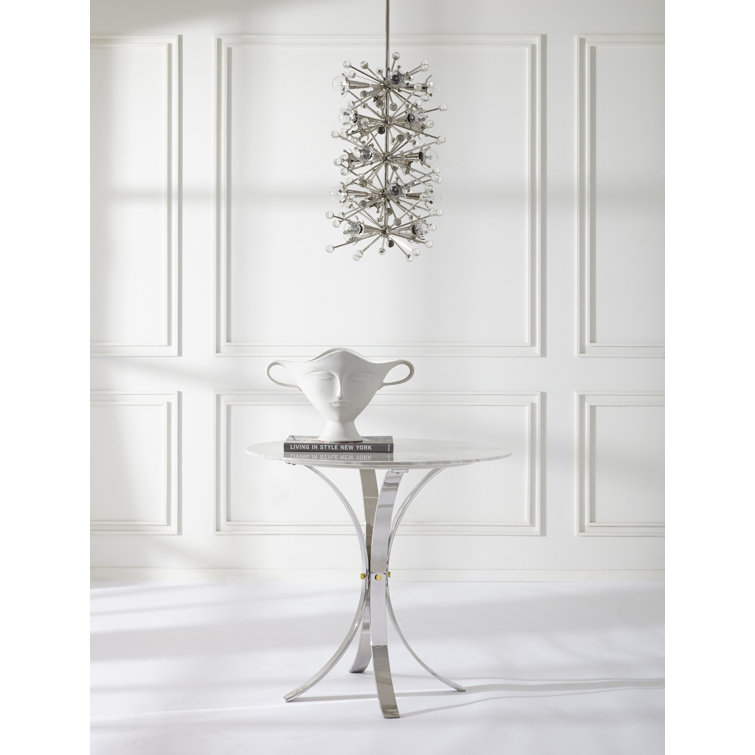 Electrum 32" White Marble Top Cafe Dining Table with Polished Nickel Legs