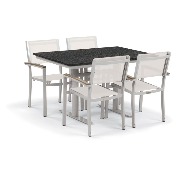 Travira Natural Sling Armchairs with Flint Aluminum Frame, Set of 4