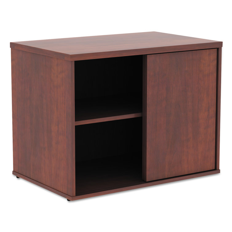 Cherry Woodgrain Office Storage Cabinet with Sliding Doors