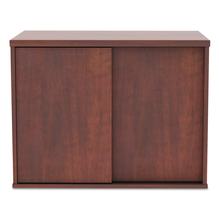 Cherry Woodgrain Office Storage Cabinet with Sliding Doors