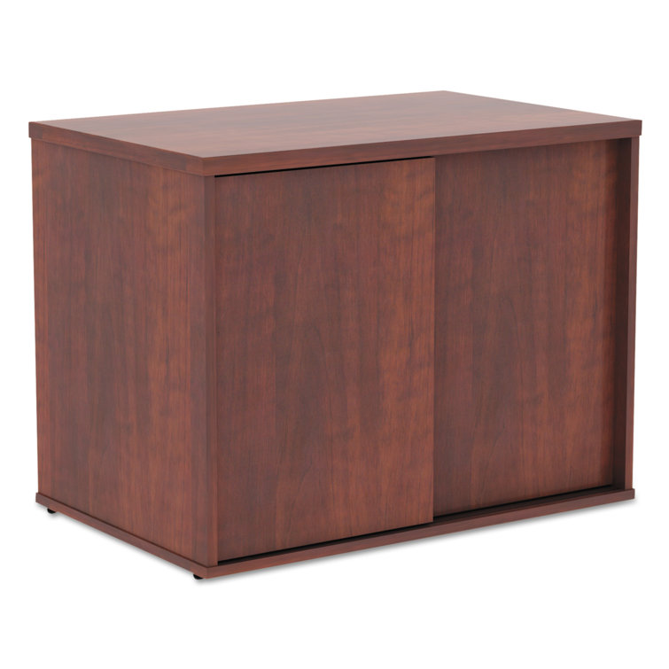 Cherry Woodgrain Office Storage Cabinet with Sliding Doors