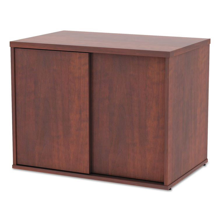 Cherry Woodgrain Office Storage Cabinet with Sliding Doors