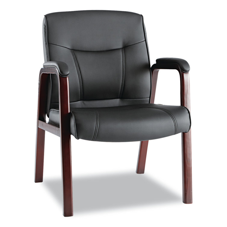 Madaris Black Bonded Leather Guest Chair with Mahogany Wood Trim