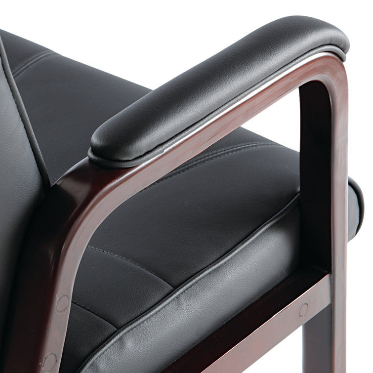 Madaris Black Bonded Leather Guest Chair with Mahogany Wood Trim