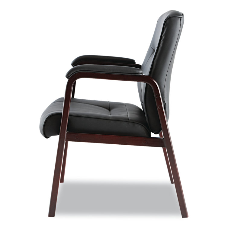 Madaris Black Bonded Leather Guest Chair with Mahogany Wood Trim