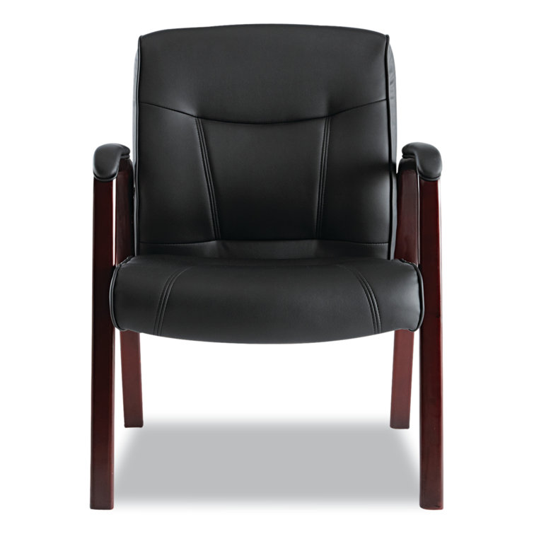 Madaris Black Bonded Leather Guest Chair with Mahogany Wood Trim
