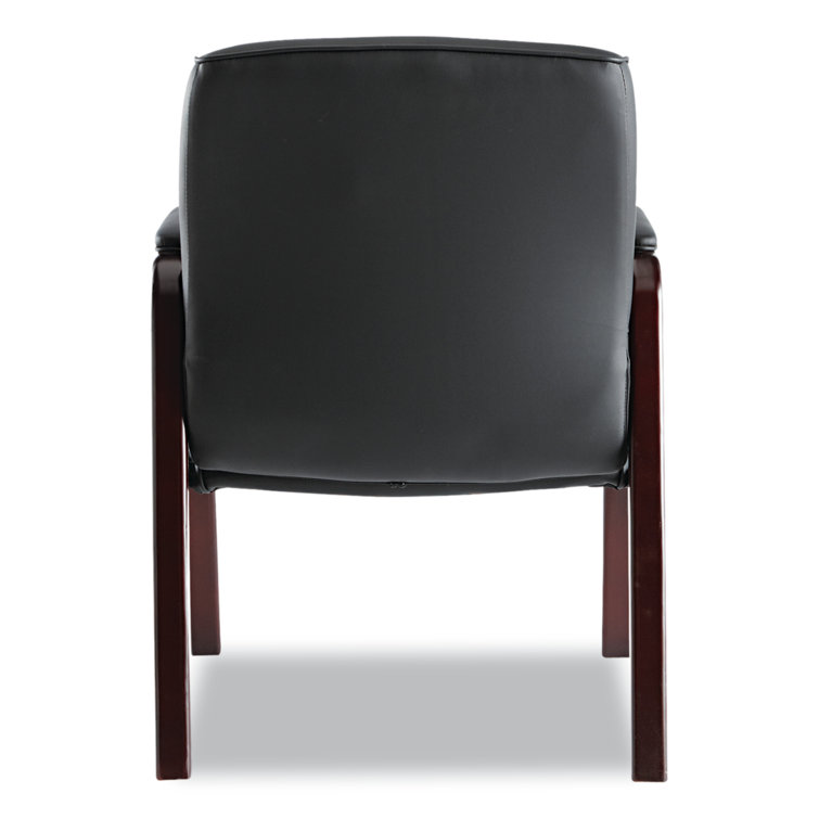 Madaris Black Bonded Leather Guest Chair with Mahogany Wood Trim