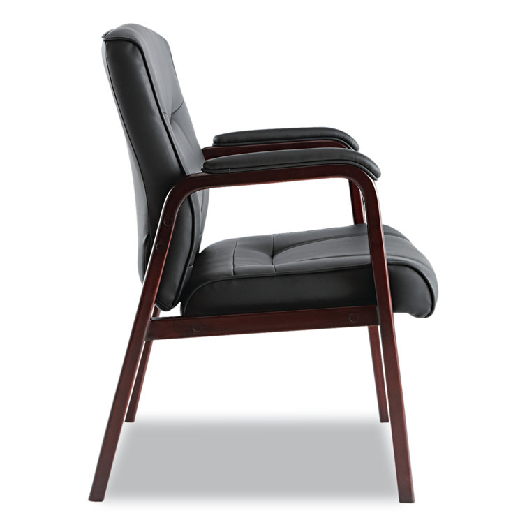Madaris Black Bonded Leather Guest Chair with Mahogany Wood Trim