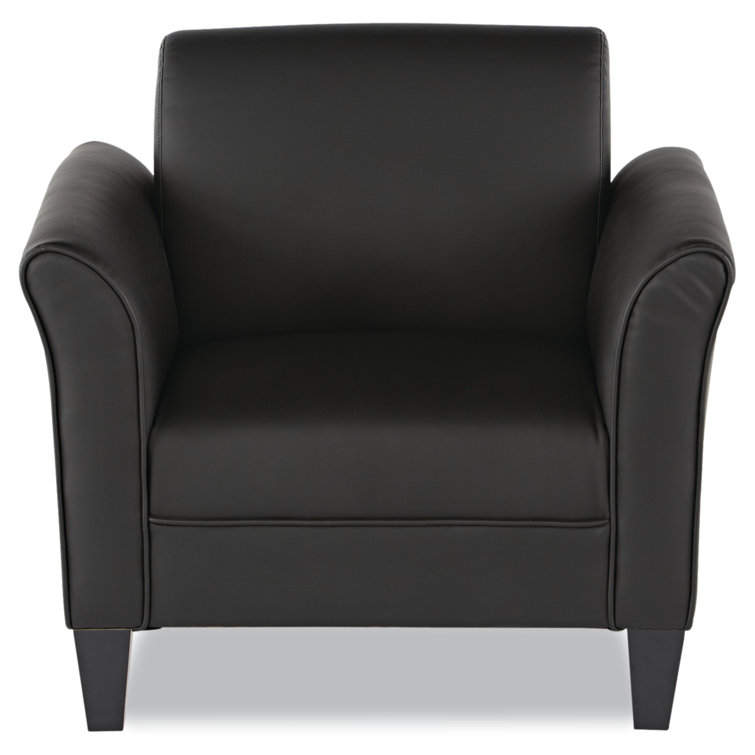 Classic Black Leather Club Chair with Wood Pyramid Legs