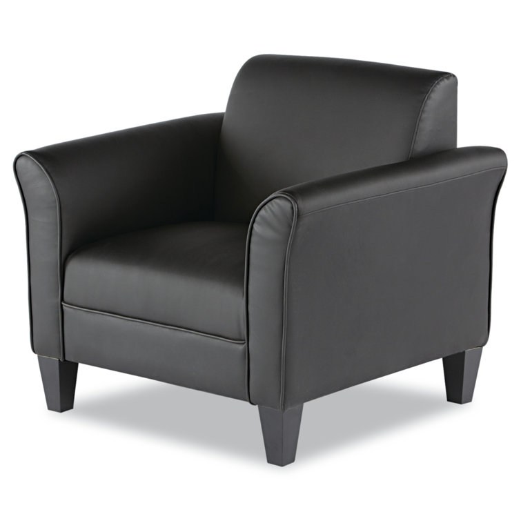 Classic Black Leather Club Chair with Wood Pyramid Legs