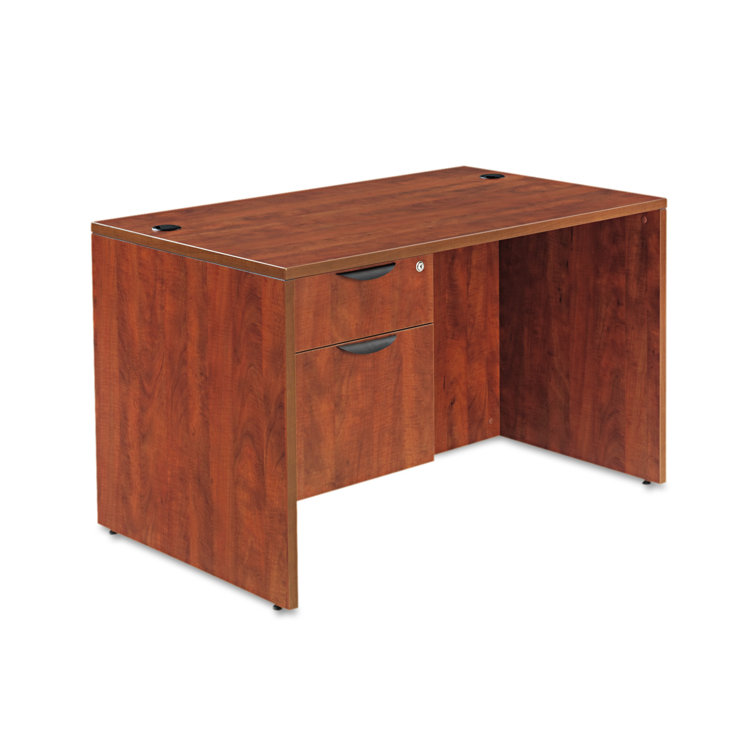 Valencia Medium Cherry Wood Desk Shell with Filing Cabinet, 47.25"