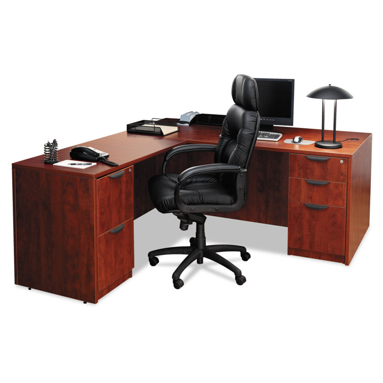Alera Valencia Mahogany 59" Desk Shell with Charcoal Accents