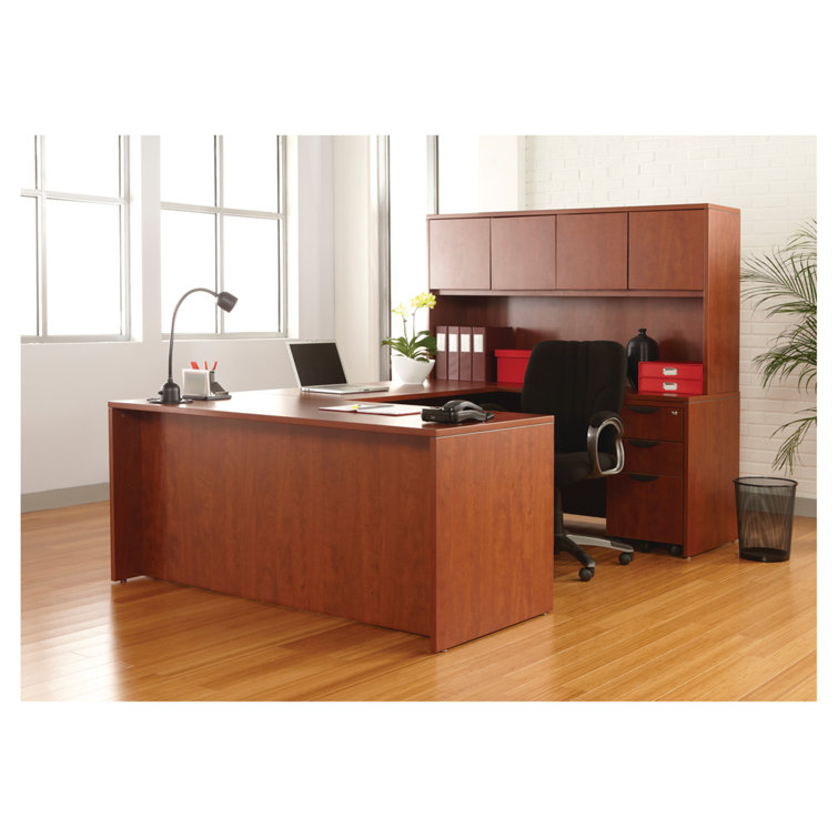 Medium Cherry Wood Desk Shell with Filing Cabinet