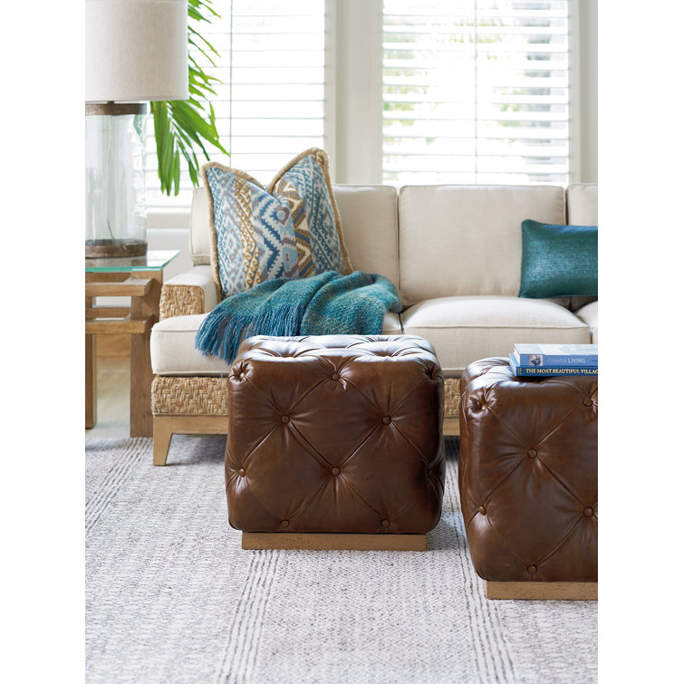 Auburn Brown Leather Tufted Traditional Ottoman
