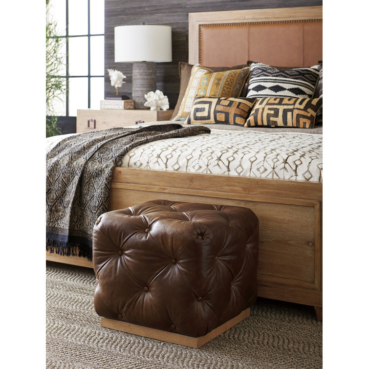 Auburn Brown Leather Tufted Traditional Ottoman