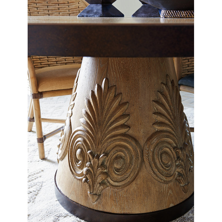 Acanthus Carved 60" Round Extendable Wood Dining Table in Brown