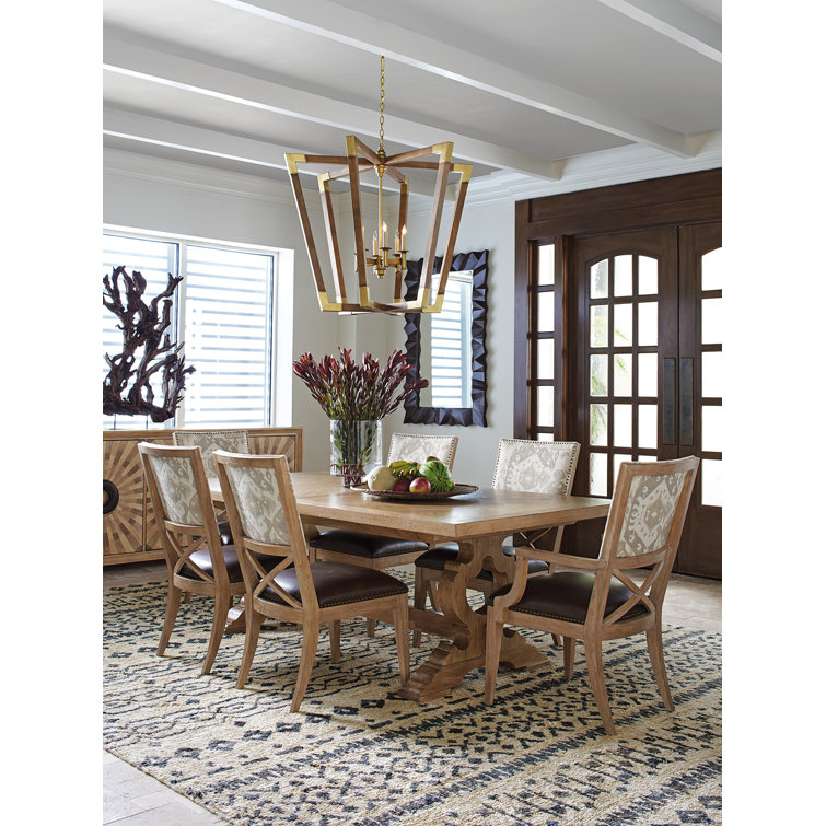 White Linen and Oak Cross Back Upholstered Side Chair