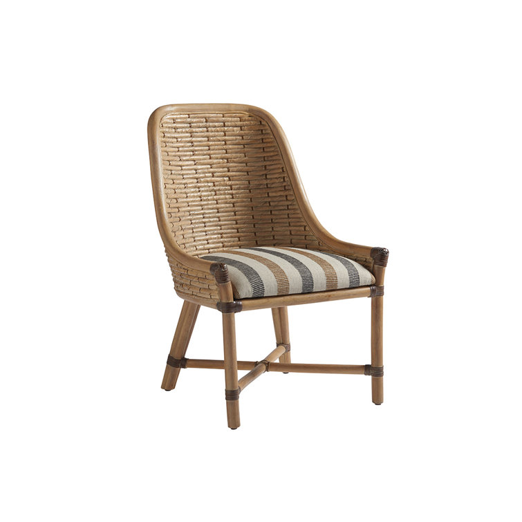 Brown Rattan Stripe Upholstered Side Chair