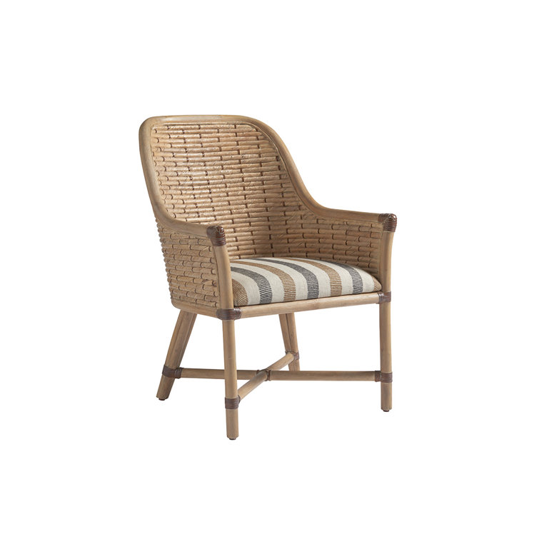 Natural Rattan Arm Chair with Striped Seat