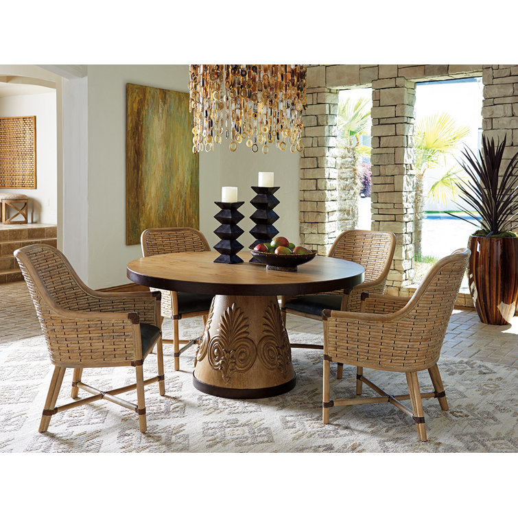 Acanthus Carved 60" Round Extendable Wood Dining Table in Brown