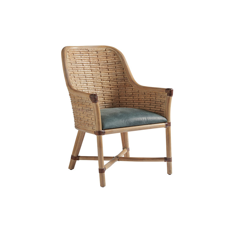 Blue Stripe Traditional Leather & Rattan Arm Chair