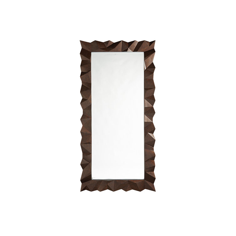 Bronze Geometric Oak Wood Rectangular Floor Mirror