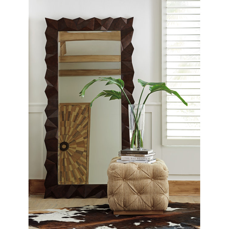 Bronze Geometric Oak Wood Rectangular Floor Mirror