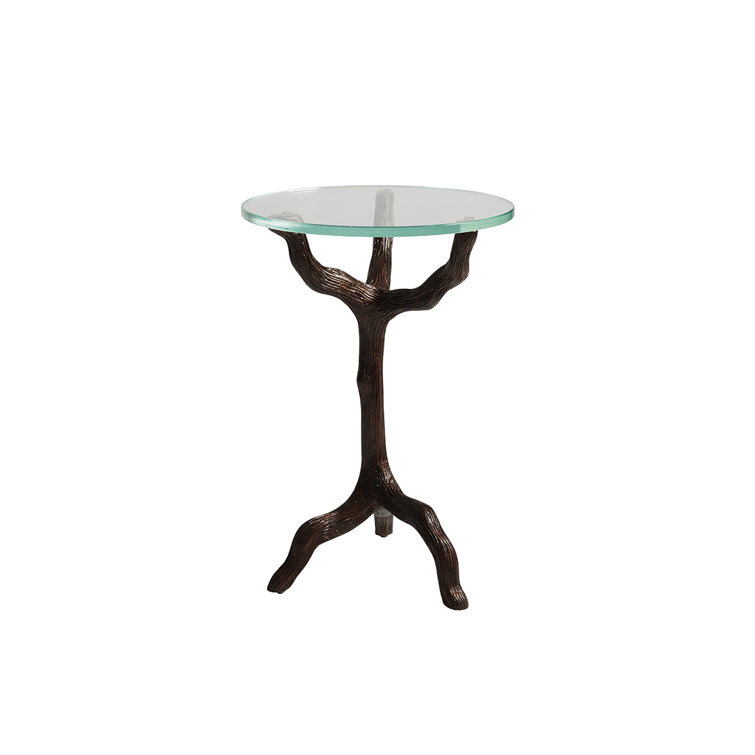 Round Brown Wood and Metal Accent Table