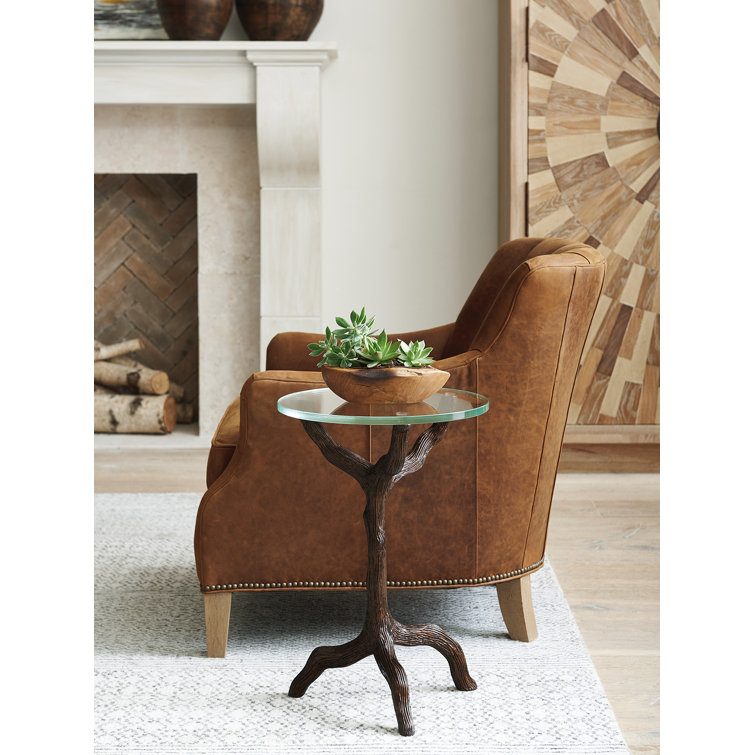 Round Brown Wood and Metal Accent Table