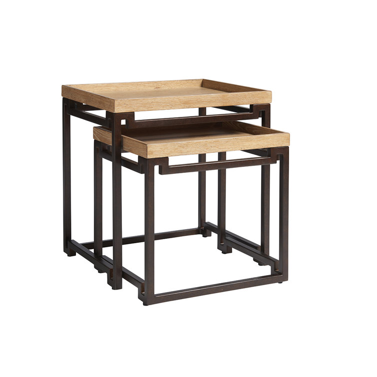 Beige and Brown Wood Metal Nesting Tables