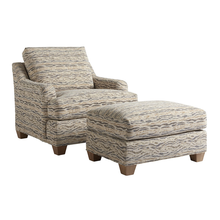 White Knotty Oak Transitional Ottoman with Linen Glaze