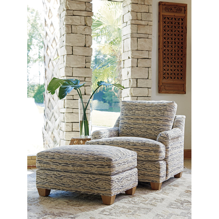 White Knotty Oak Transitional Ottoman with Linen Glaze