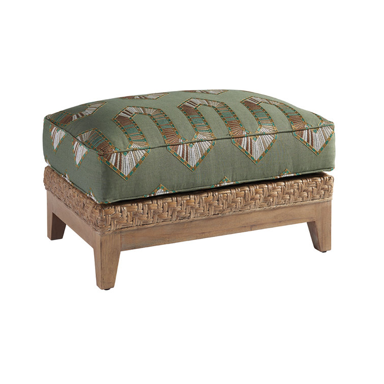 Transitional Knotty Oak Wire-Brushed Green Ottoman