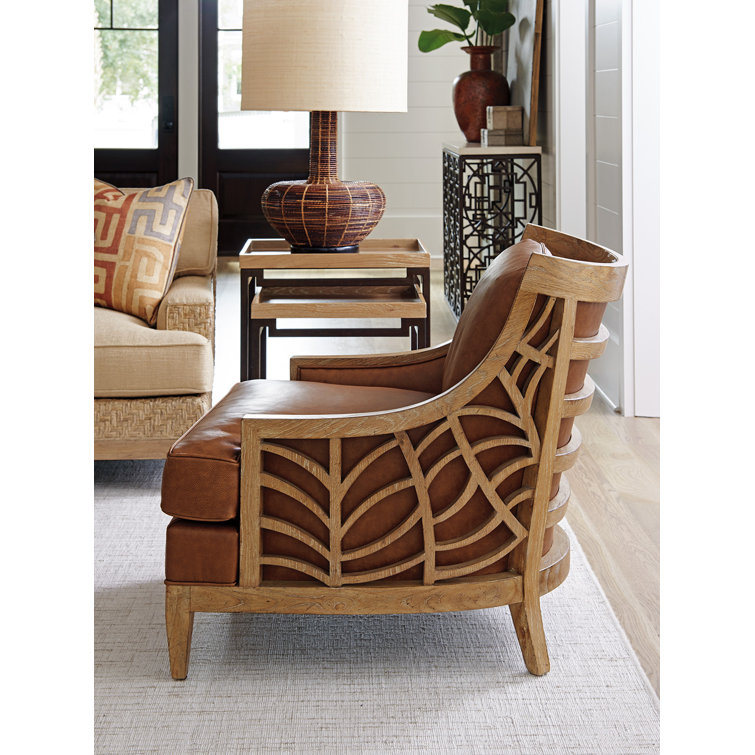 Marion Brown Leather and Wood Accent Chair