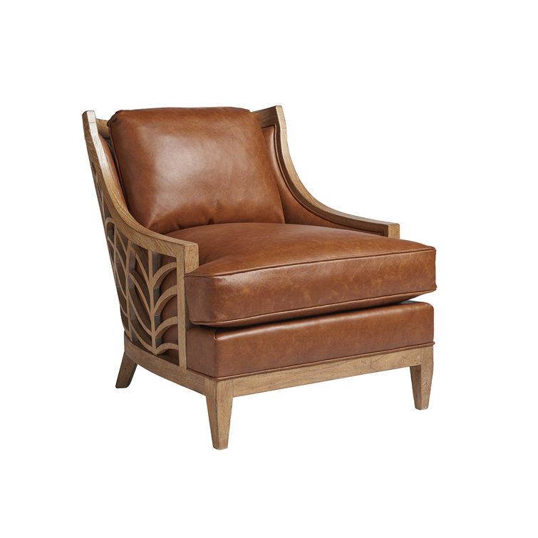 Marion Brown Leather and Wood Accent Chair