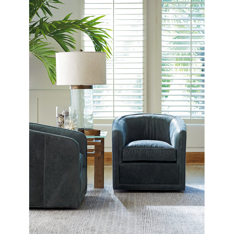Transitional Gray Leather Swivel Chair with Manufactured Wood Base