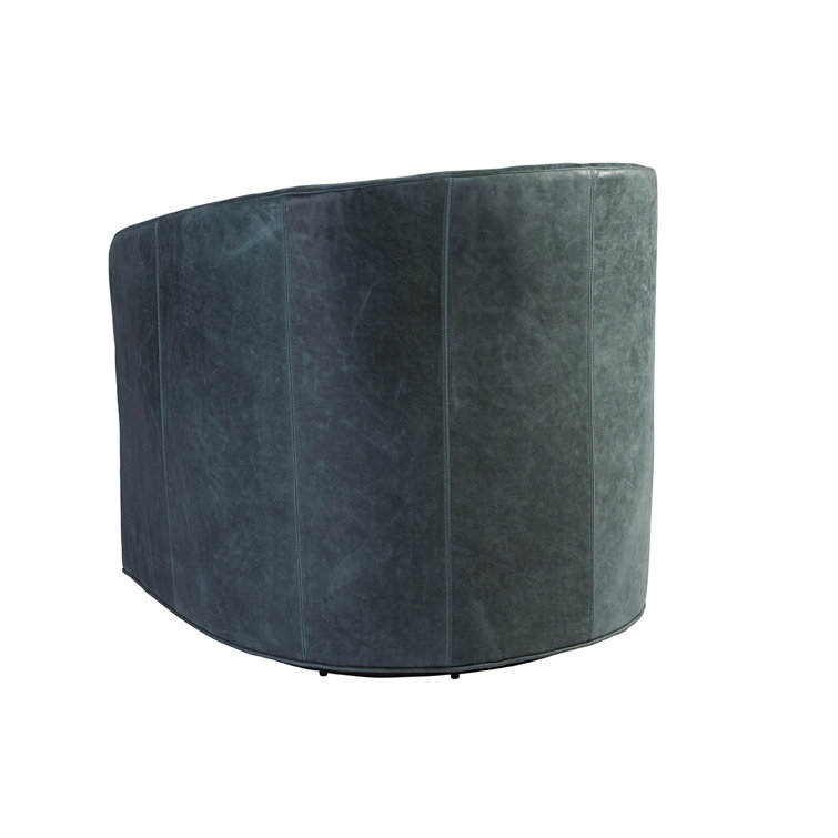 Transitional Gray Leather Swivel Chair with Manufactured Wood Base